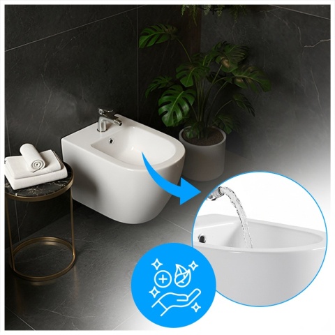 BIDET ŁAZIENKOWY PODWIESZANY WISZĄCY CERAMICZNY OWALNY BIAŁY BID-MIZU-WH 49 CM