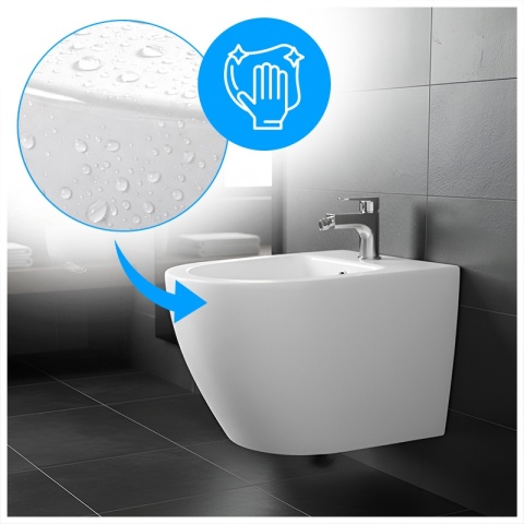 BIDET ŁAZIENKOWY PODWIESZANY WISZĄCY CERAMICZNY OWALNY BIAŁY BID-MIZU-WH 49 CM