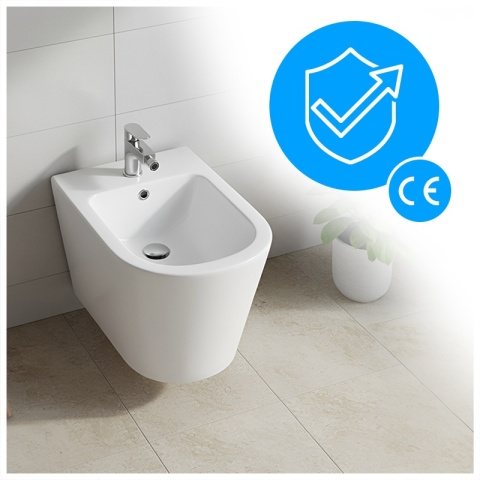 BIDET ŁAZIENKOWY PODWIESZANY WISZĄCY CERAMICZNY OWALNY BIAŁY BID-PRIMA-WH 49 CM