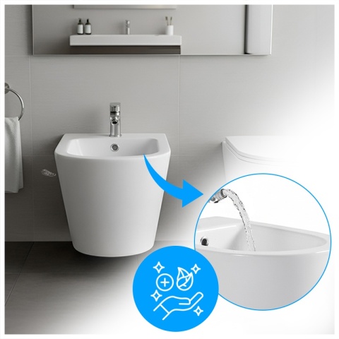 BIDET ŁAZIENKOWY PODWIESZANY WISZĄCY CERAMICZNY OWALNY BIAŁY BID-PRIMA-WH 49 CM