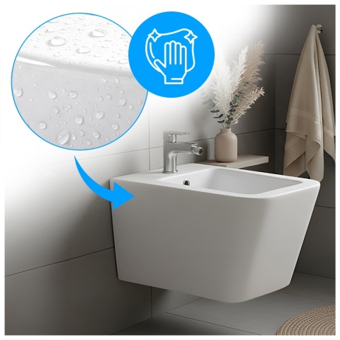 BIDET ŁAZIENKOWY PODWIESZANY WISZĄCY CERAMICZNY PROSTOKĄTNY BIAŁY BID-RAIN-WH 52 CM