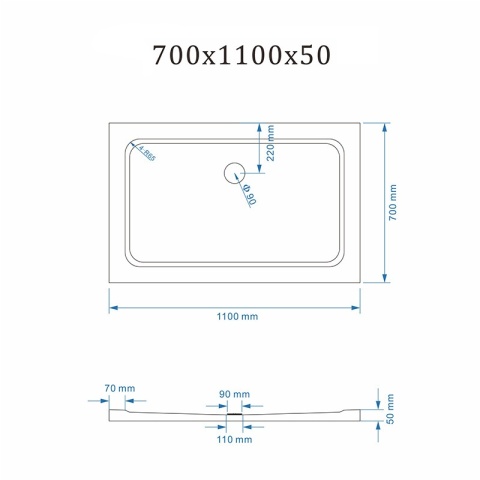 DRZWI PRYSZNICOWE Z BRODZIKIEM SH03C/ST05D CHROM/BIAŁY 105-110/110x70 CM 8 MM