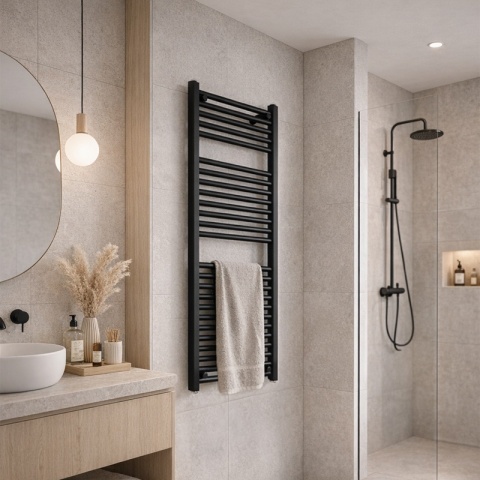 GRZEJNIK ŁAZIENKOWY ŚCIENNY PIONOWY WODNY DRABINKA 120x50 GAMA-BL-2 CZARNY