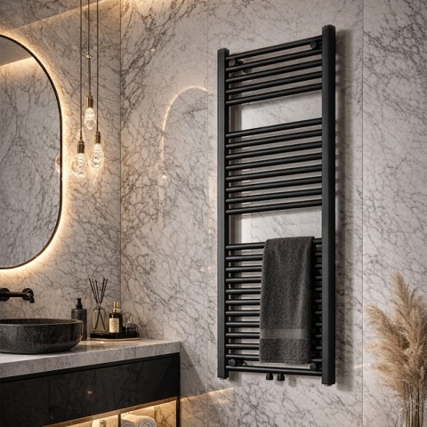 GRZEJNIK ŁAZIENKOWY ŚCIENNY PIONOWY WODNY DRABINKA 120x50 GAMA-BL-2 CZARNY