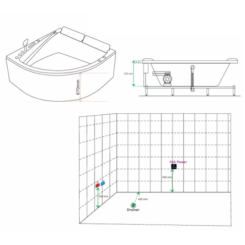 HYDROSAN WANNA Z HYDROMASAŻEM INGA BIAŁA 150x150 CM INGA