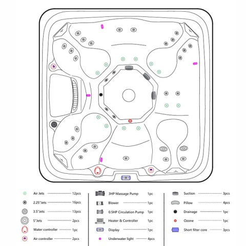 JACUZZI OGRODOWE WANNA HYBRYDOWA BALIA OGRODOWA SPA521W BIAŁA PERŁA OBUDOWA ANTRACYT 230X230 CM