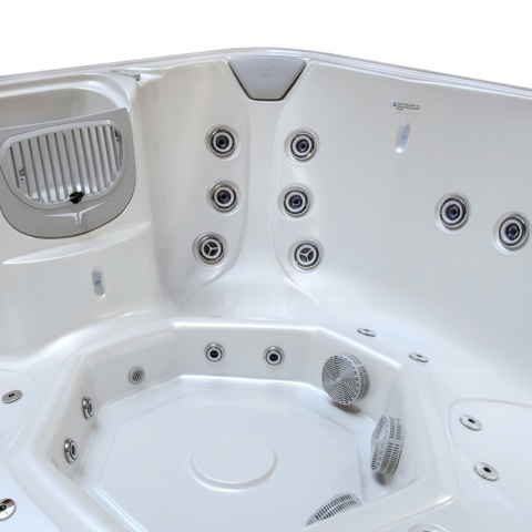 JACUZZI OGRODOWE WANNA HYBRYDOWA BALIA OGRODOWA SPA521W BIAŁA PERŁA OBUDOWA KAWA 230X230 CM