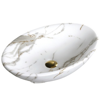 UMYWALKA NABLATOWA CERAMICZNA OWALNA LUMO-MAR1-530 BIAŁY MARMUR MAT 53x33 CM