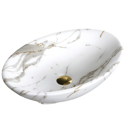 UMYWALKA NABLATOWA CERAMICZNA OWALNA LUMO-MAR1-530 BIAŁY MARMUR MAT 53x33 CM