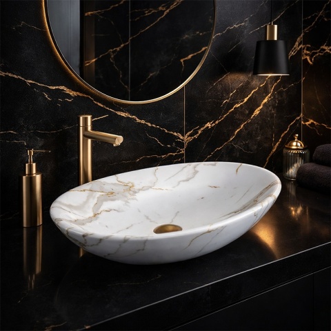 UMYWALKA NABLATOWA CERAMICZNA OWALNA LUMO-MAR1-530 BIAŁY MARMUR MAT 53x33 CM