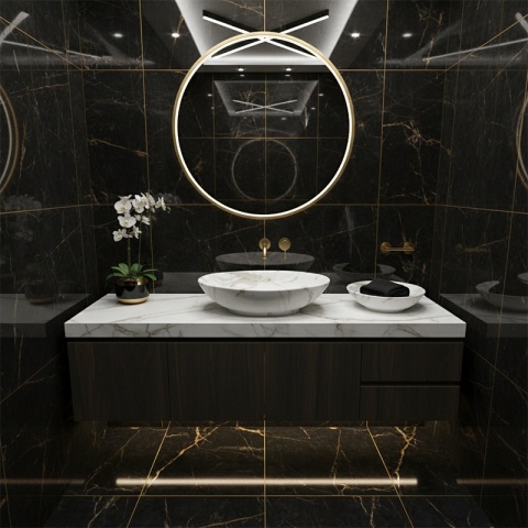 UMYWALKA NABLATOWA CERAMICZNA OWALNA LUMO-MAR1-530 BIAŁY MARMUR MAT 53x33 CM