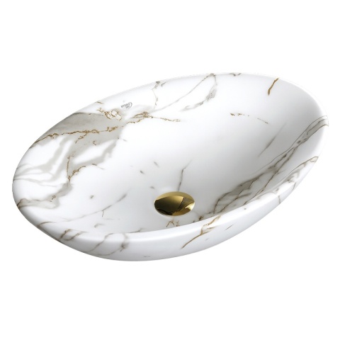 UMYWALKA NABLATOWA CERAMICZNA OWALNA LUMO-MAR1-530 BIAŁY MARMUR MAT 53x33 CM