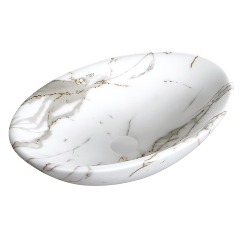 UMYWALKA NABLATOWA CERAMICZNA OWALNA LUMO-MAR1-530 BIAŁY MARMUR MAT 53x33 CM