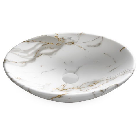UMYWALKA NABLATOWA CERAMICZNA OWALNA LUMO-MAR1-530 BIAŁY MARMUR MAT 53x33 CM