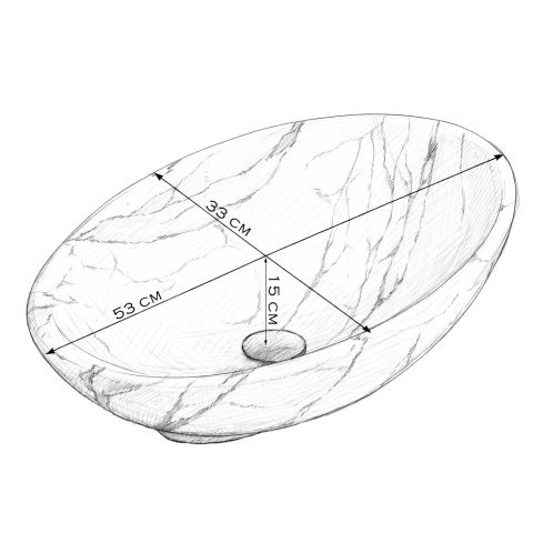 UMYWALKA NABLATOWA CERAMICZNA OWALNA LUMO-MAR1-530 BIAŁY MARMUR MAT 53x33 CM