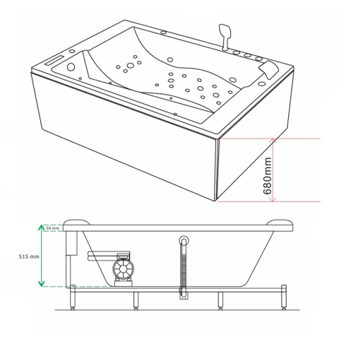 WANNA Z HYDROMASAŻEM GLORIA BIAŁA 180x120 CM GLORIA