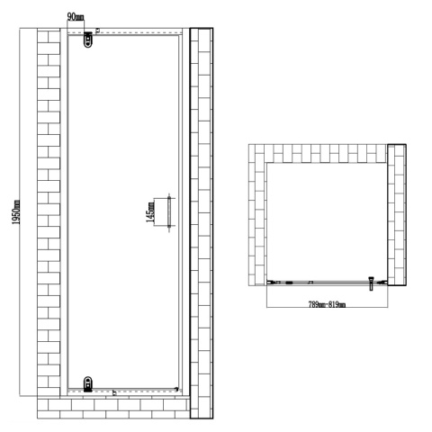 DRZWI PRYSZNICOWE UCHYLNE DO WNĘKI ZES-KZ18B-BL-80 CZARNE 80 CM 6 MM