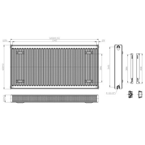 GRZEJNIK PŁYTOWY STALOWY ŚCIENNY PANELOWY CO TYP 22 PODŁĄCZENIE BOCZNE 60x120 CALOR-WH-3 BIAŁY