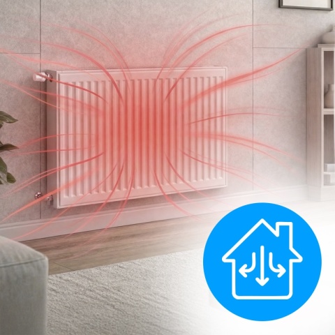 GRZEJNIK PŁYTOWY STALOWY ŚCIENNY PANELOWY CO TYP 22 PODŁĄCZENIE BOCZNE 60x80 CALOR-WH-1 BIAŁY