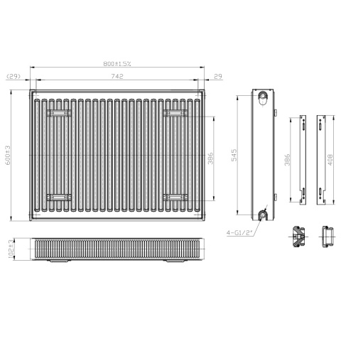 GRZEJNIK PŁYTOWY STALOWY ŚCIENNY PANELOWY CO TYP 22 PODŁĄCZENIE BOCZNE 60x80 CALOR-WH-1 BIAŁY