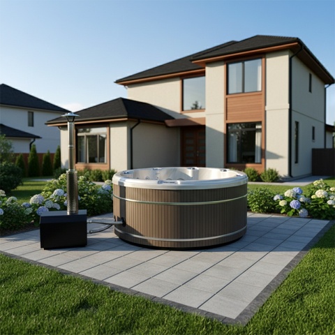 JACUZZI OGRODOWE WANNA HYBRYDOWA BALIA OGRODOWA SPA580W CAPPUCCINO OBUDOWA KAWA 200X200 CM