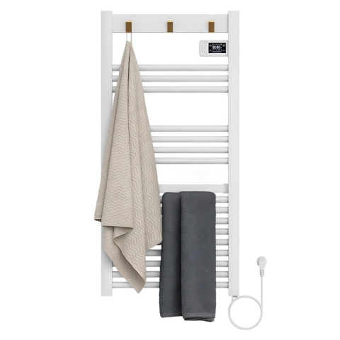 GRZEJNIK ŁAZIENKOWY ELEKTRYCZNY ALUMINIOWY DRABINKA ECO 500W Z WIESZAKAMI BIAŁY YASUR-WH