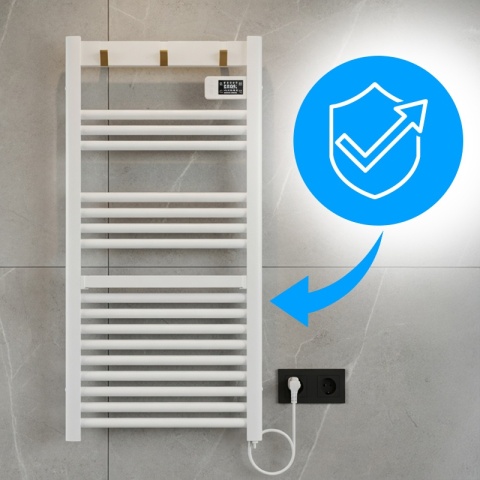 GRZEJNIK ŁAZIENKOWY ELEKTRYCZNY ALUMINIOWY DRABINKA ECO 500W Z WIESZAKAMI BIAŁY YASUR-WH