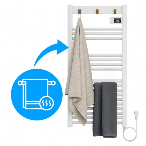 GRZEJNIK ŁAZIENKOWY ELEKTRYCZNY ALUMINIOWY DRABINKA ECO 500W Z WIESZAKAMI BIAŁY YASUR-WH