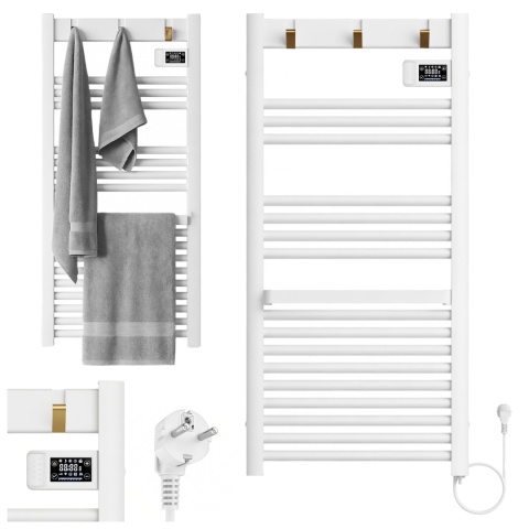 GRZEJNIK ŁAZIENKOWY ELEKTRYCZNY ALUMINIOWY DRABINKA ECO 500W Z WIESZAKAMI BIAŁY YASUR-WH