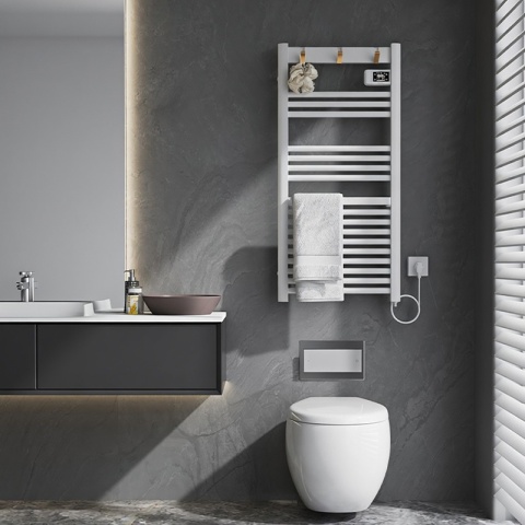 GRZEJNIK ŁAZIENKOWY ELEKTRYCZNY ALUMINIOWY DRABINKA ECO 500W Z WIESZAKAMI BIAŁY YASUR-WH