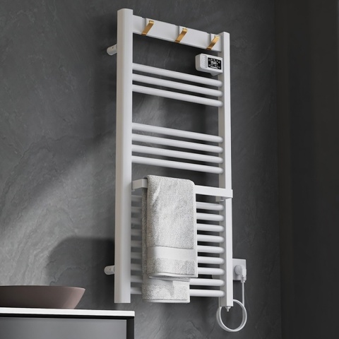 GRZEJNIK ŁAZIENKOWY ELEKTRYCZNY ALUMINIOWY DRABINKA ECO 500W Z WIESZAKAMI BIAŁY YASUR-WH