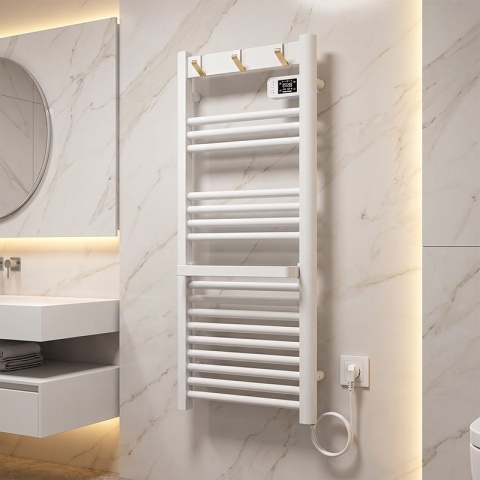 GRZEJNIK ŁAZIENKOWY ELEKTRYCZNY ALUMINIOWY DRABINKA ECO 500W Z WIESZAKAMI BIAŁY YASUR-WH