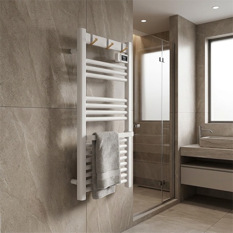 GRZEJNIK ŁAZIENKOWY ELEKTRYCZNY ALUMINIOWY DRABINKA ECO 500W Z WIESZAKAMI BIAŁY YASUR-WH