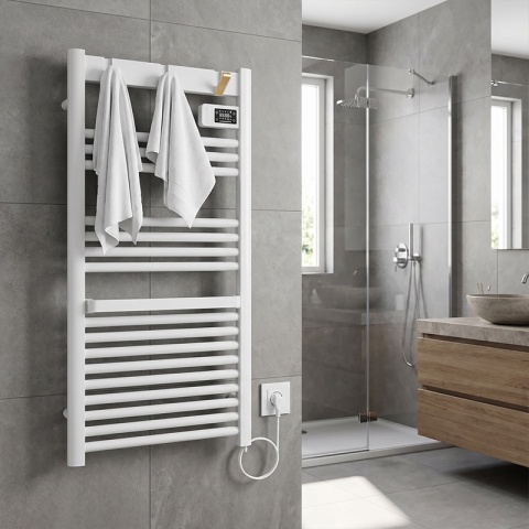 GRZEJNIK ŁAZIENKOWY ELEKTRYCZNY ALUMINIOWY DRABINKA ECO 500W Z WIESZAKAMI BIAŁY YASUR-WH