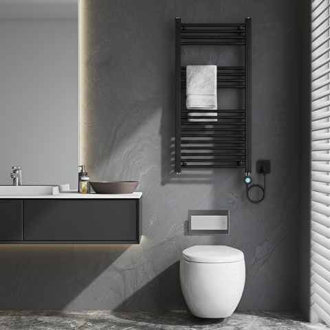 GRZEJNIK ŁAZIENKOWY ELEKTRYCZNY ENERGOOSZCZĘDNY DRABINKA 250W CZARNY KATLA-BL