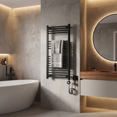 GRZEJNIK ŁAZIENKOWY ELEKTRYCZNY ENERGOOSZCZĘDNY DRABINKA 250W CZARNY KATLA-BL