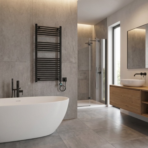 GRZEJNIK ŁAZIENKOWY ELEKTRYCZNY ENERGOOSZCZĘDNY DRABINKA 250W CZARNY KATLA-BL