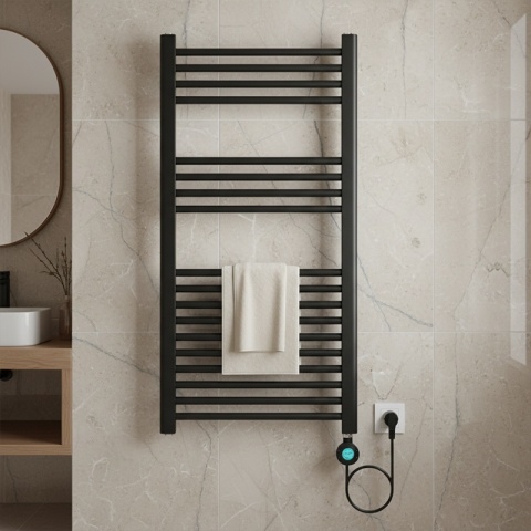 GRZEJNIK ŁAZIENKOWY ELEKTRYCZNY ENERGOOSZCZĘDNY DRABINKA 250W CZARNY KATLA-BL