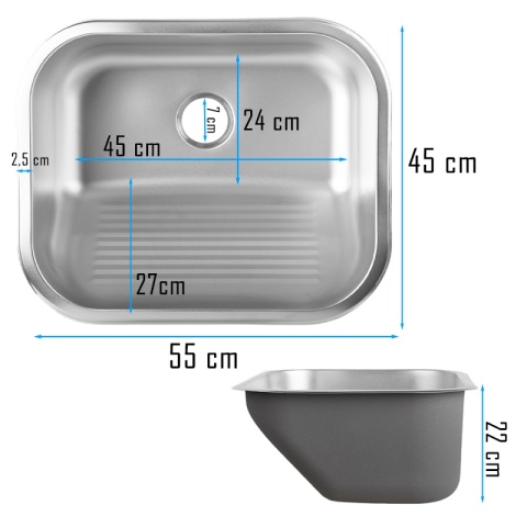 ZLEW GOSPODARCZY STAL NIERDZEWNA JEDNOKOMOROWY ZES-TEON-CH-53X43 ZLEW KUCHENNY 45x55 CM SYFON UCHWYTY