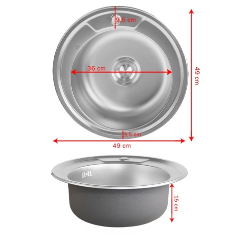 ZLEWOZMYWAK JEDNOKOMOROWY OKRĄGŁY STALOWY 49X49 CM INOX ZLEW LIAM 2 GATUNEK