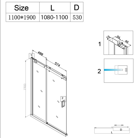 DRZWI PRYSZNICOWE PRZESUWNE DO WNĘKI ZES-SH03C-BL-110 CZARNE 105-110 CM 8 MM