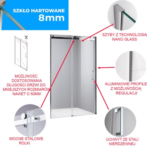 DRZWI PRYSZNICOWE ZES-SH03B-100 CHROM 95-100 CM 8 MM