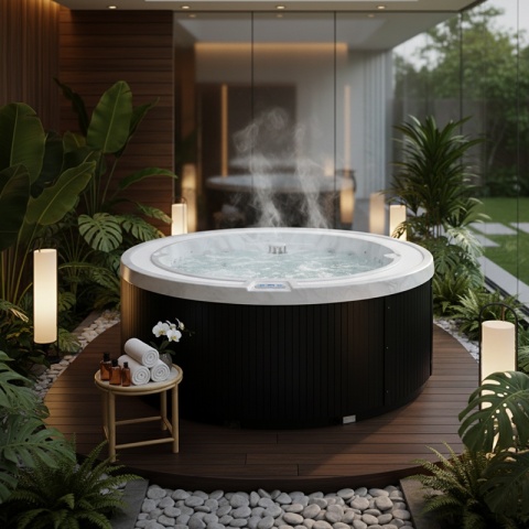 JACUZZI ® OGRODOWE WANNA SPA540 BIAŁY MARMUR OBUDOWA ANTRACYT 240X240 CM