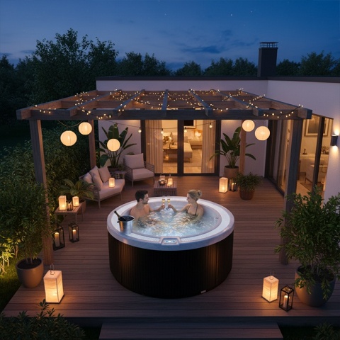 JACUZZI ® OGRODOWE WANNA SPA540 BIAŁY MARMUR OBUDOWA ANTRACYT 240X240 CM