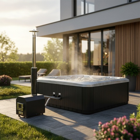 JACUZZI ® OGRODOWE WANNA HYBRYDOWA BALIA OGRODOWA SPA521W CAPPUCCINO OBUDOWA ANTRACYT 230X230 CM