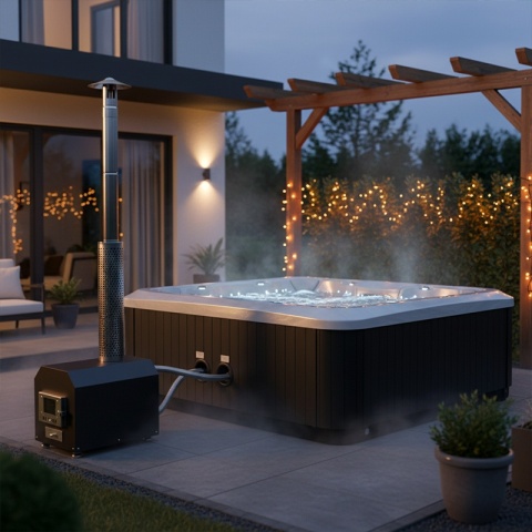 JACUZZI ® OGRODOWE WANNA HYBRYDOWA BALIA OGRODOWA SPA521W CAPPUCCINO OBUDOWA ANTRACYT 230X230 CM