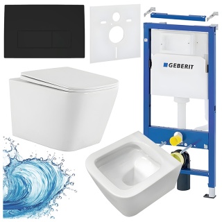 ZESTAW PODTYNKOWY WC STELAŻ GEBERIT DUOFIX MISKA AQUA-WH-03 PRZYCISK DELTA 50 CZARNY MAT