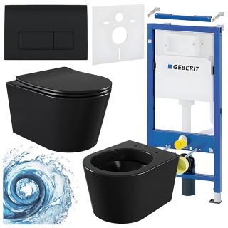 ZESTAW PODTYNKOWY WC STELAŻ GEBERIT DUOFIX MISKA ELITE-MTB-03 PRZYCISK DELTA 50 CZARNY POŁYSK