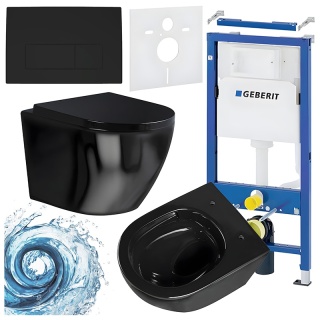 ZESTAW PODTYNKOWY WC STELAŻ GEBERIT DUOFIX MISKA FLOW-BL-TR-02 PRZYCISK DELTA 50 CZARNY MAT