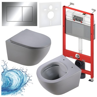 ZESTAW PODTYNKOWY WC STELAŻ TECE MISKA MIZU-MTGR-RIM-03 PRZYCISK TC-9240401 CHROM